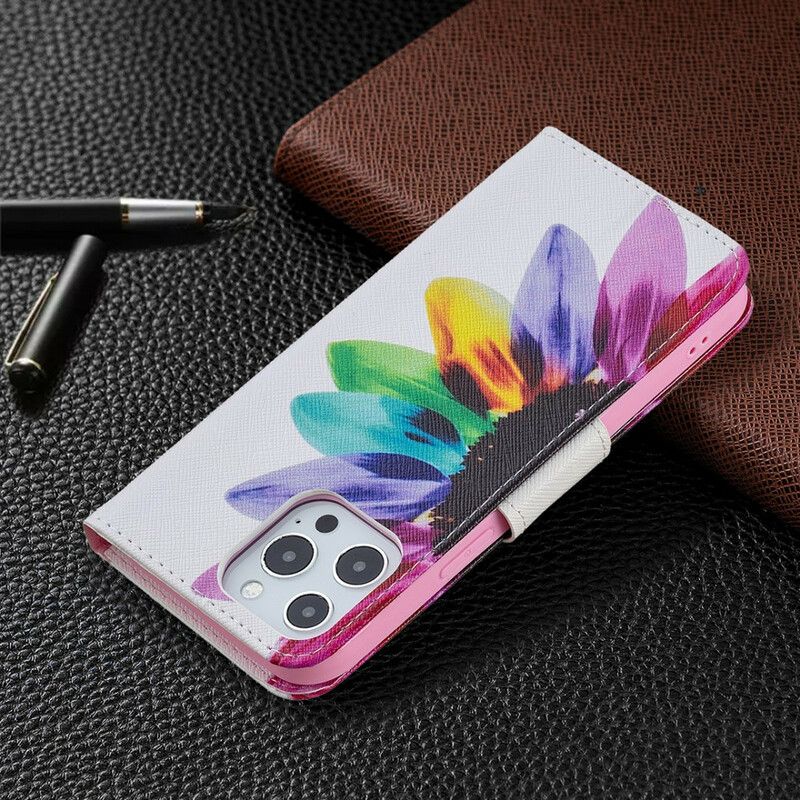Kožené Puzdro iPhone 13 Pro Max Akvarelový Kvet