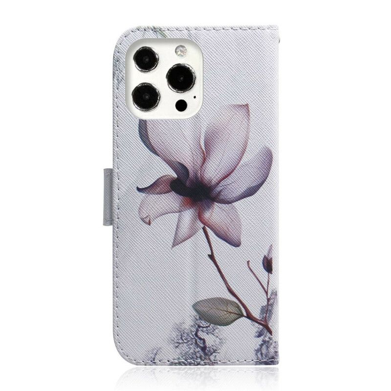 Kožené Puzdro iPhone 13 Pro Max Kvet Dusty Pink
