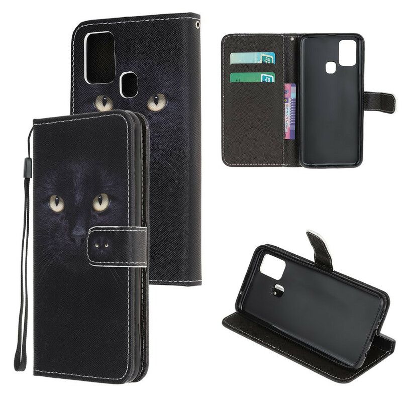 Kožené Puzdro Samsung Galaxy M31 Strappy Black Cat Eyes