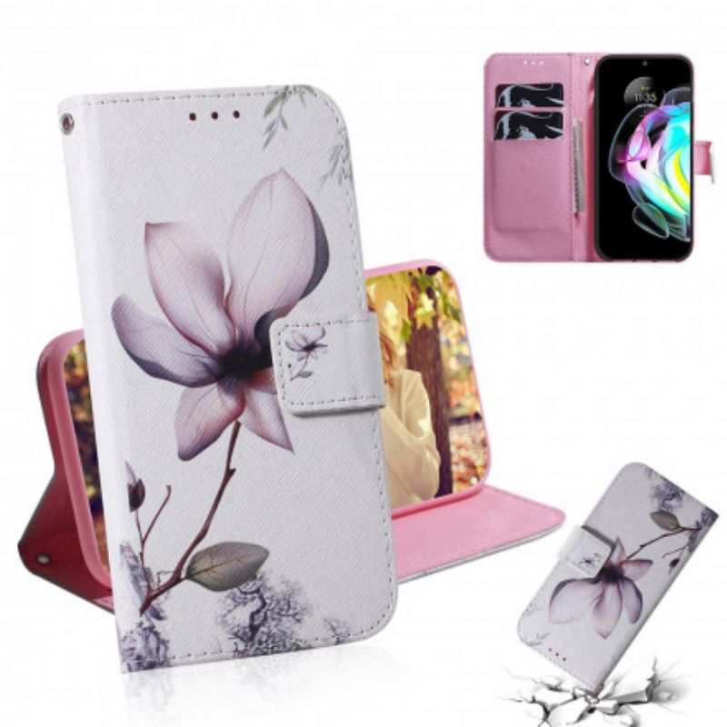 Kožené Puzdro Motorola Edge 20 Kvet Dusty Pink