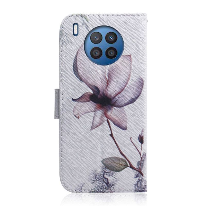 Kožené Puzdro Huawei Nova 8i Kvet Dusty Pink
