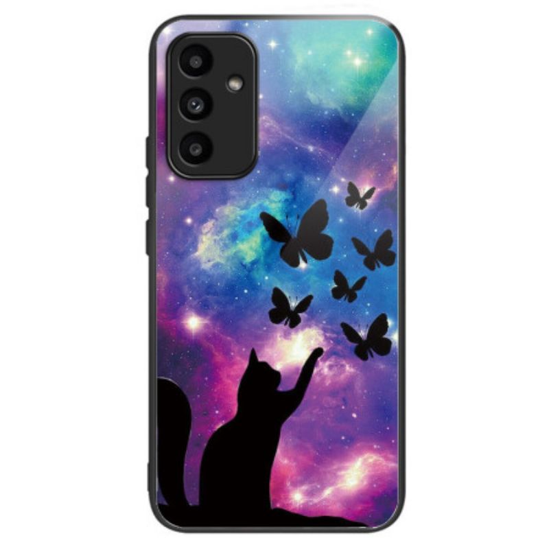 Kryt Samsung Galaxy A15 5g Mačka A Motýle Z Tvrdeného Skla