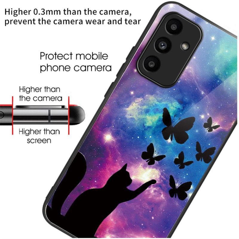 Kryt Samsung Galaxy A15 5g Mačka A Motýle Z Tvrdeného Skla