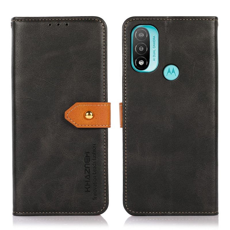 Kožené Puzdro Moto E40 / E30 / E20 Dvojfarebná Zlatá Spona Khazneh