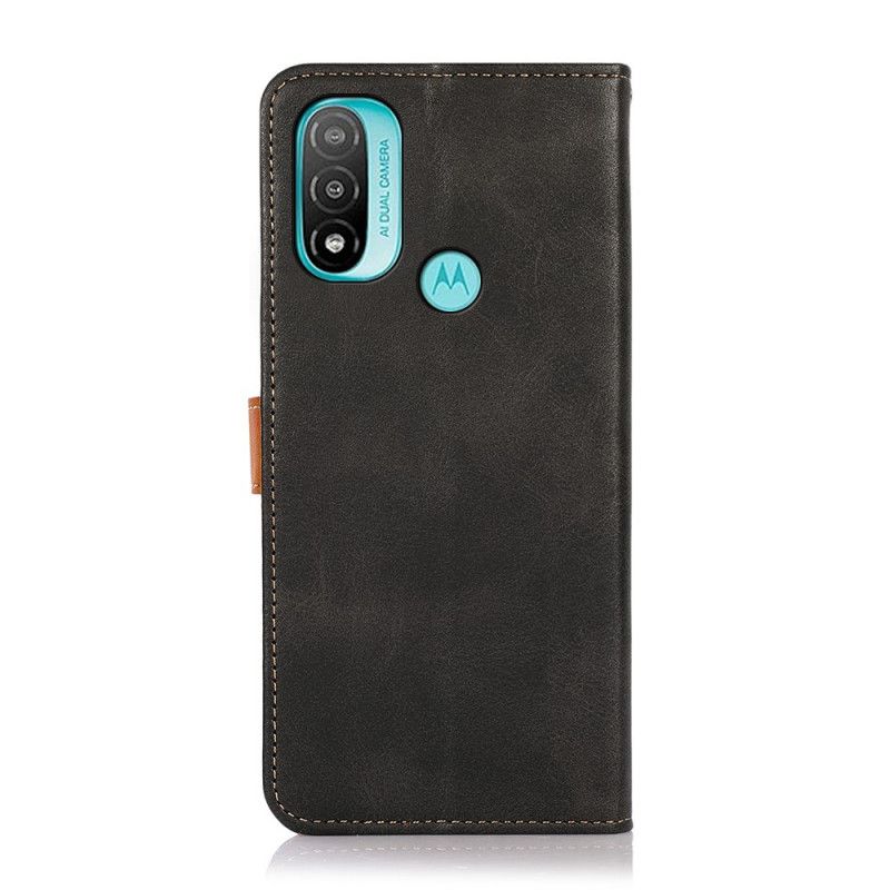 Kožené Puzdro Moto E40 / E30 / E20 Dvojfarebná Zlatá Spona Khazneh