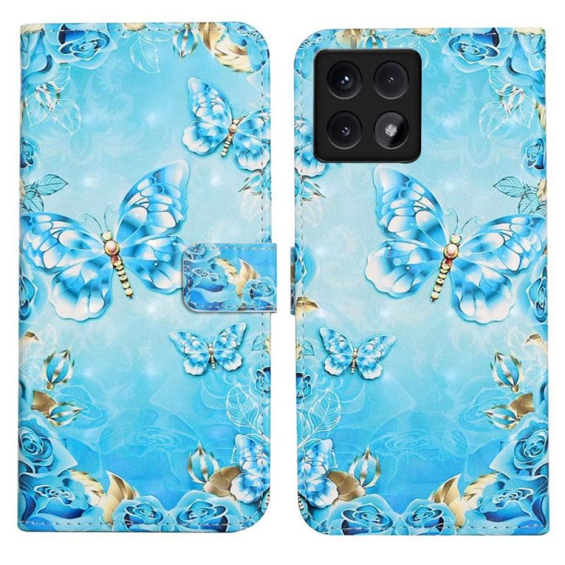 Puzdro Xiaomi 14t Modré Motýle A Diamanty