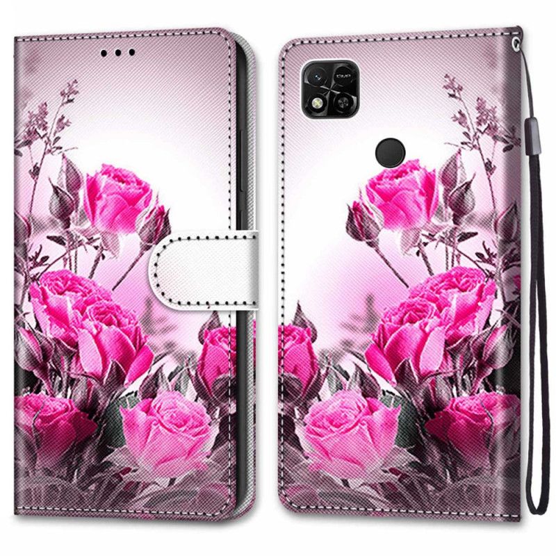 Kožené Puzdro Xiaomi Redmi 10A Popruhové Ruže