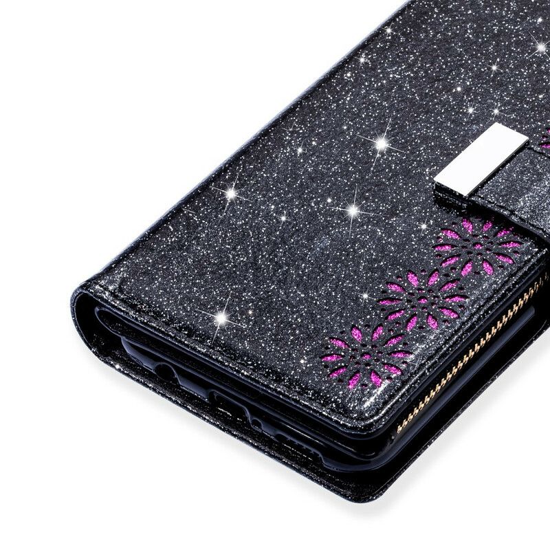 Kožené Puzdro Samsung Galaxy Note 20 Peňaženkový Flitrová Peňaženka Na Zips