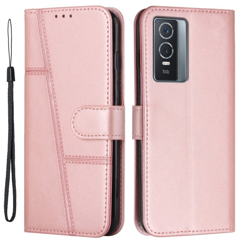 Kožené Puzdro Vivo Y76 5G Efekt Remienky Geo Leather