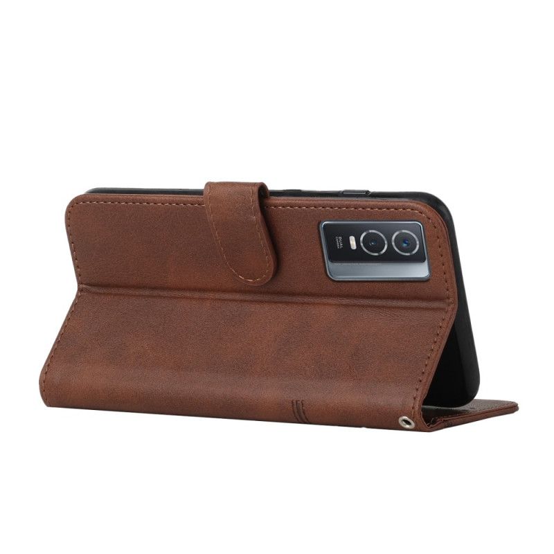 Kožené Puzdro Vivo Y76 5G Efekt Remienky Geo Leather