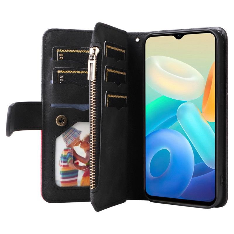 Peňaženkový Kryt Vivo Y76 5G Dvojfarebná Umelá Koža / Zips