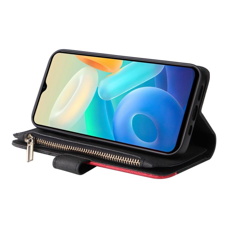 Peňaženkový Kryt Vivo Y76 5G Dvojfarebná Umelá Koža / Zips