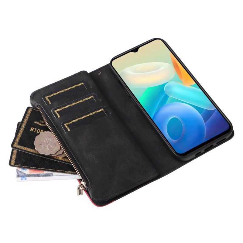 Peňaženkový Kryt Vivo Y76 5G Dvojfarebná Umelá Koža / Zips