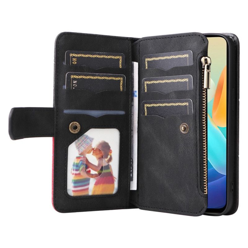 Peňaženkový Kryt Vivo Y76 5G Dvojfarebná Umelá Koža / Zips