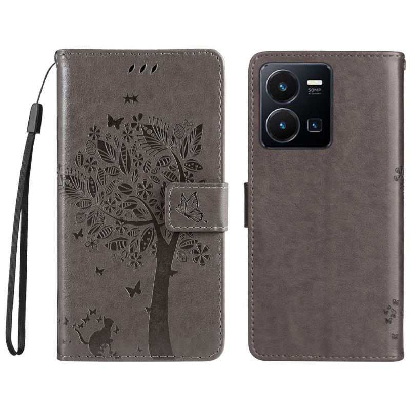 Kožené Puzdro Vivo Y22s Strom A Strappy Cat