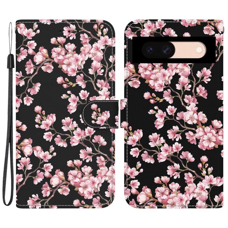 Kožené Puzdro Google Pixel 8a Slivkové Kvety