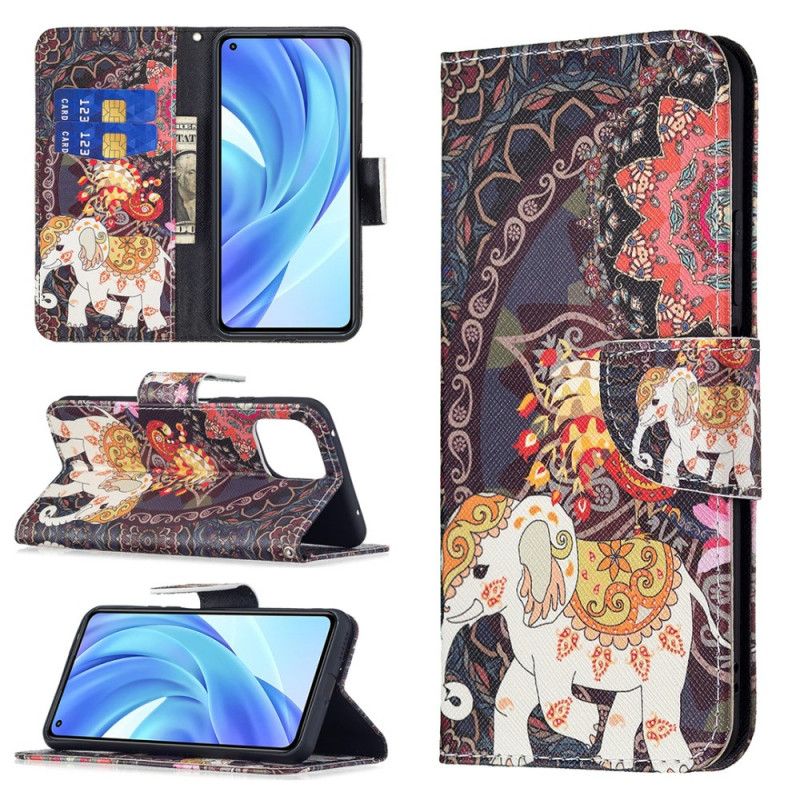 Kožené Puzdro Xiaomi Mi 11 Lite 4G / 5G / 5G NE Indické Slony
