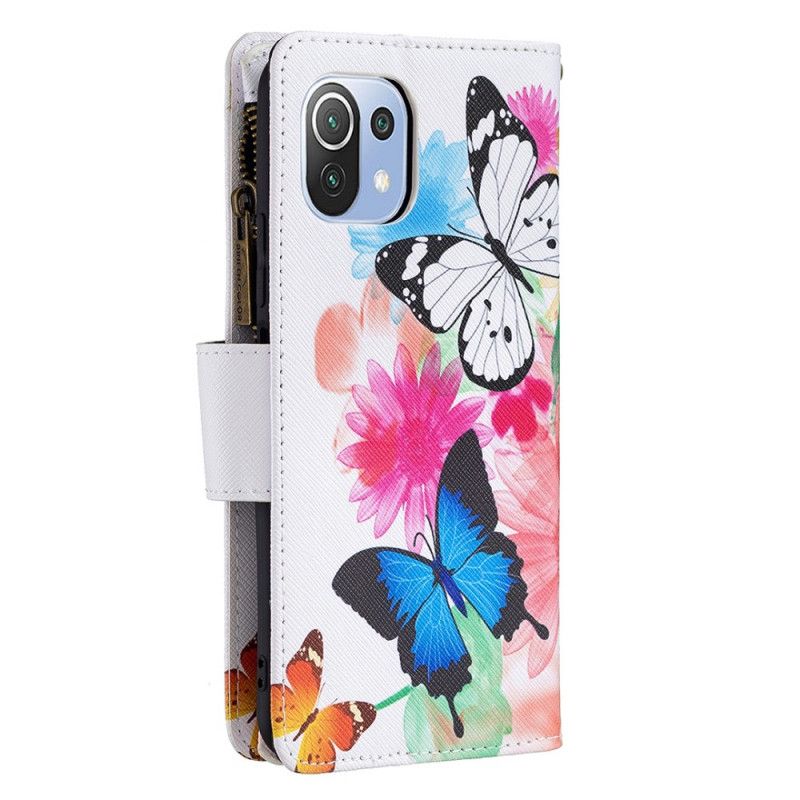 Peňaženkový Kryt Xiaomi Mi 11 Lite 4G / 5G / 5G NE Vrecko Na Zips Na Motýle