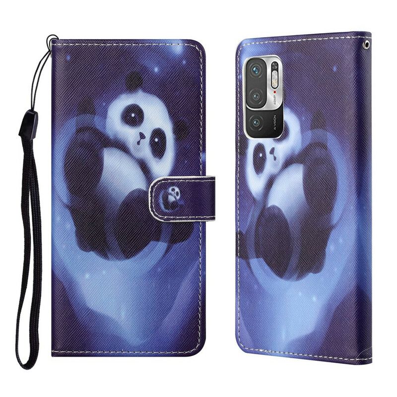 Kožené Puzdro Poco M3 Pro 5G Panda Space So Šnúrkou
