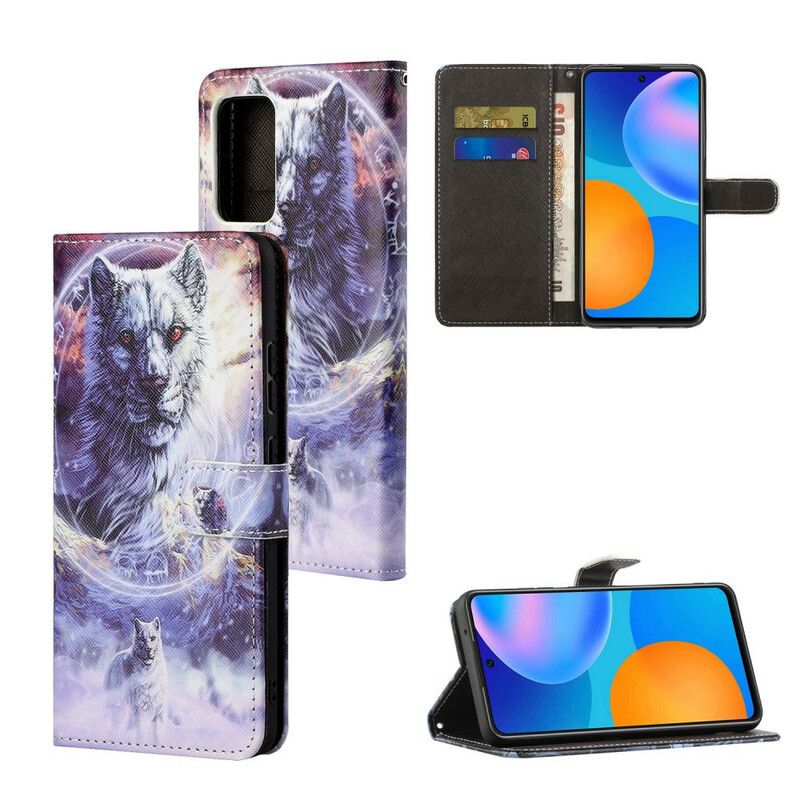 Kožené Puzdro Poco M3 Pro 5G Vlk S Lanyardom