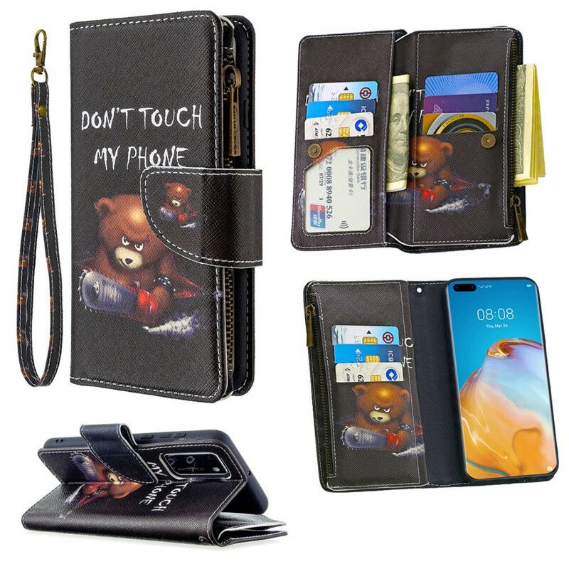 Kožené Puzdro Huawei P40 Vreckový Medveď Na Zips