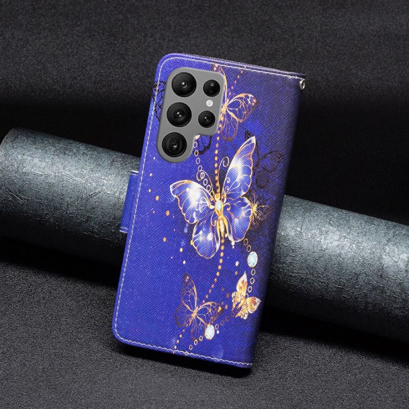 Kožené Puzdro Samsung Galaxy S24 Ultra 5g Kryt Na Mobil Fialové Motýle