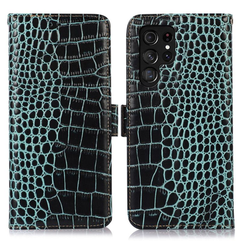 Kožené Puzdro Samsung Galaxy S24 Ultra 5g Kryt Na Mobil Krokodílový Štýl S Technológiou Blokovania Rfid