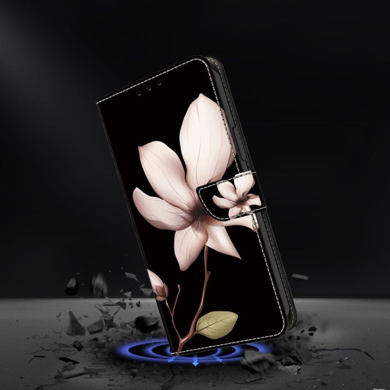 Kožené Puzdro Samsung Galaxy S24 Ultra 5g Kryt Na Mobil Ružový Kvet Na Čiernom Pozadí
