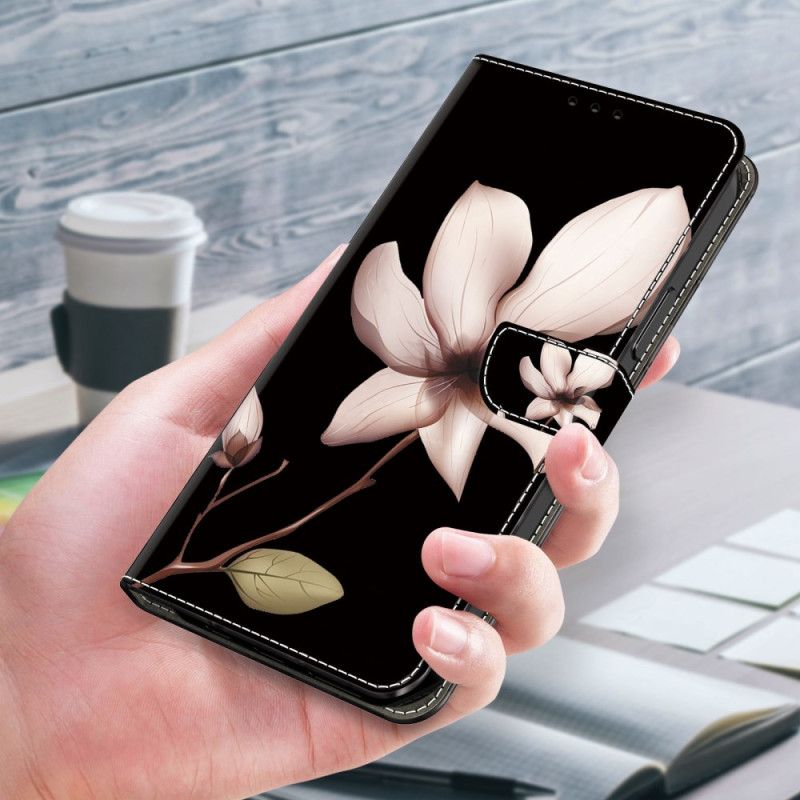 Kožené Puzdro Samsung Galaxy S24 Ultra 5g Kryt Na Mobil Ružový Kvet Na Čiernom Pozadí