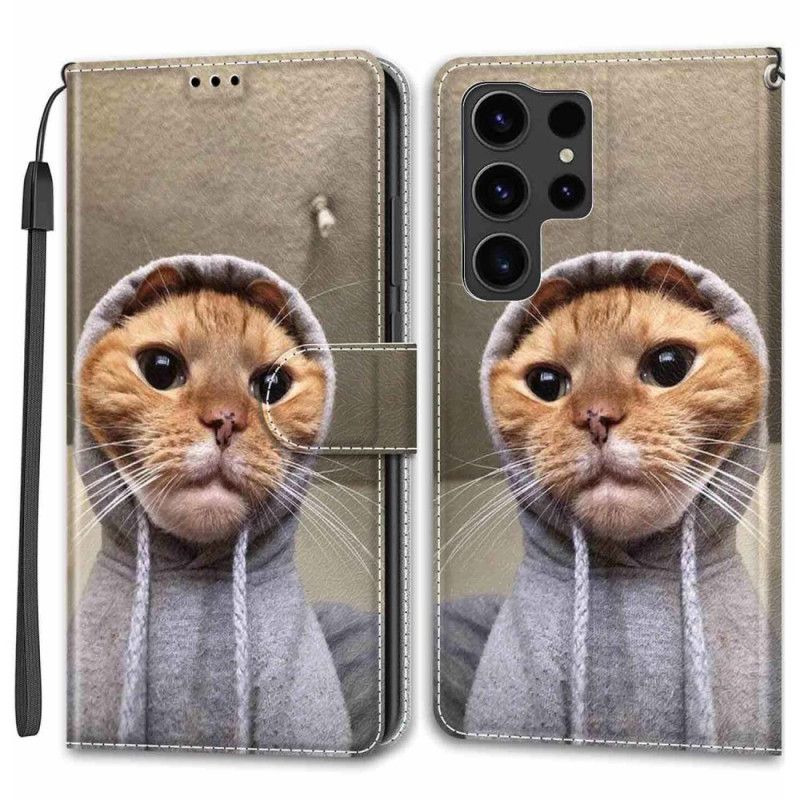 Puzdro Na Samsung Galaxy S24 Ultra 5g Mačka V Žltom Páskovom Svetri