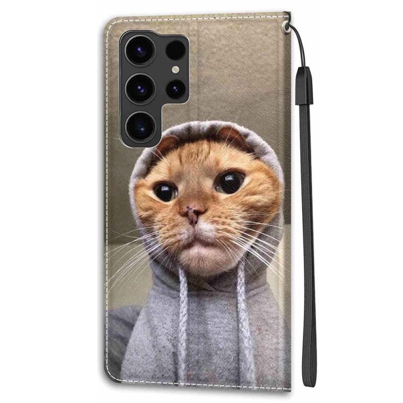 Puzdro Na Samsung Galaxy S24 Ultra 5g Mačka V Žltom Páskovom Svetri