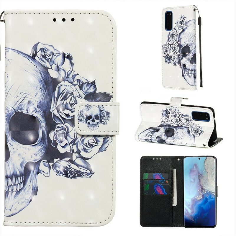 Kožené Puzdro Samsung Galaxy S20 Kvetinová Lebka