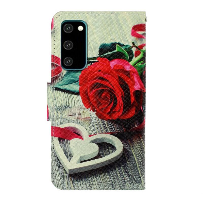 Peňaženkový Kryt Samsung Galaxy S20 Romantická Ruža S Remienkom