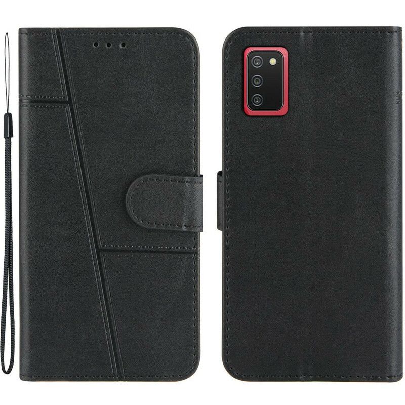 Kožené Puzdro Samsung Galaxy A02s Efekt Remienky Geo Leather