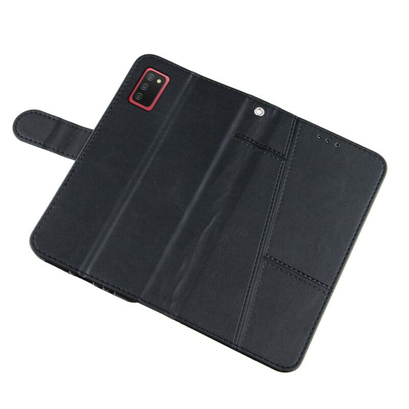Kožené Puzdro Samsung Galaxy A02s Efekt Remienky Geo Leather