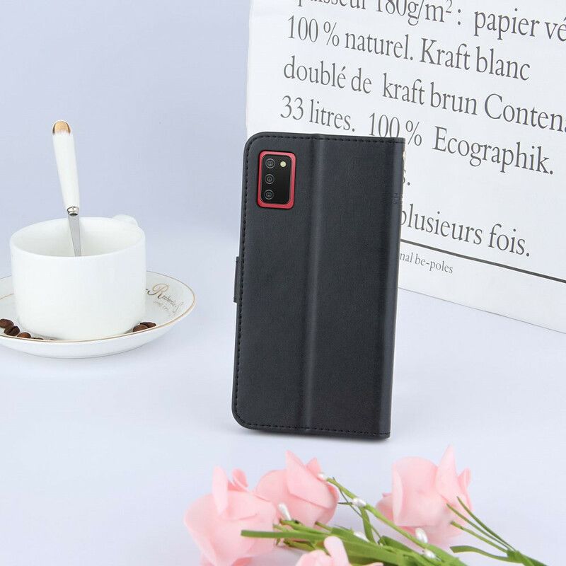 Kožené Puzdro Samsung Galaxy A02s Efekt Remienky Geo Leather