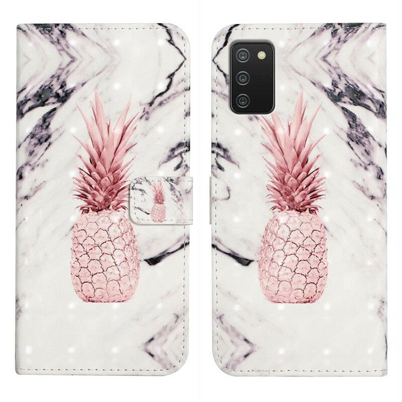 Kožené Puzdro Samsung Galaxy A02s Svetlý Bodový Ananás
