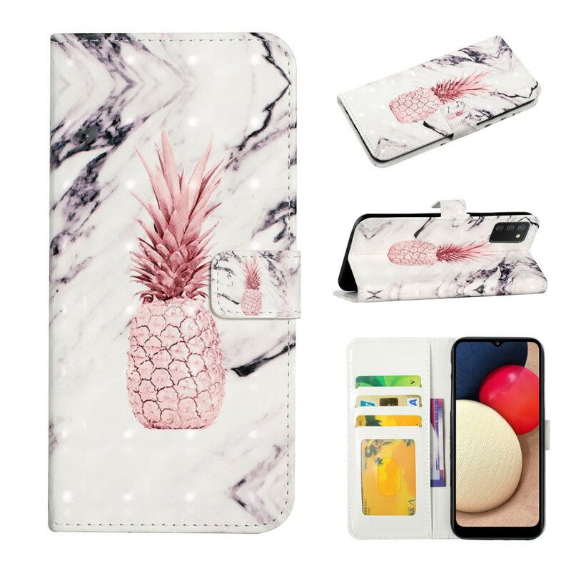 Kožené Puzdro Samsung Galaxy A02s Svetlý Bodový Ananás
