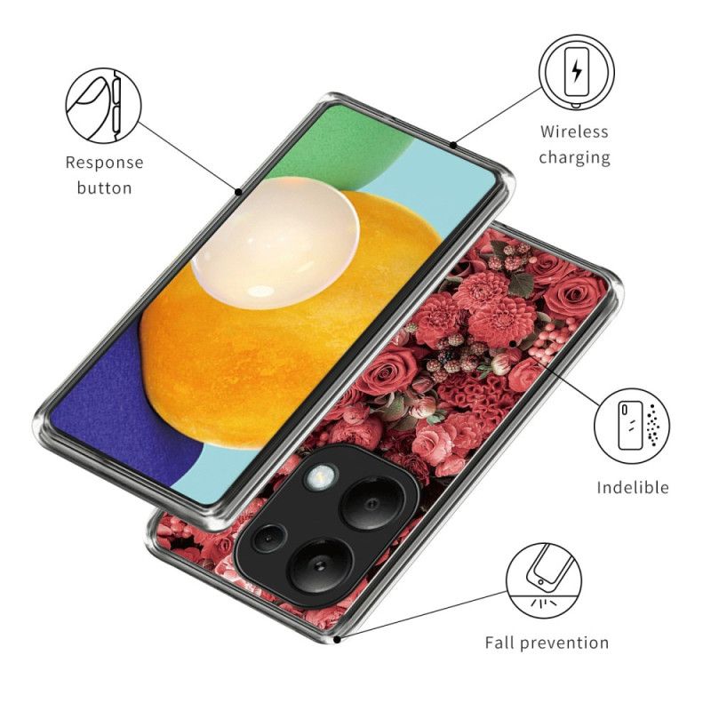 Kryt Na Xiaomi Redmi Note 13 Pro 4g Červené A Ružové Kvety