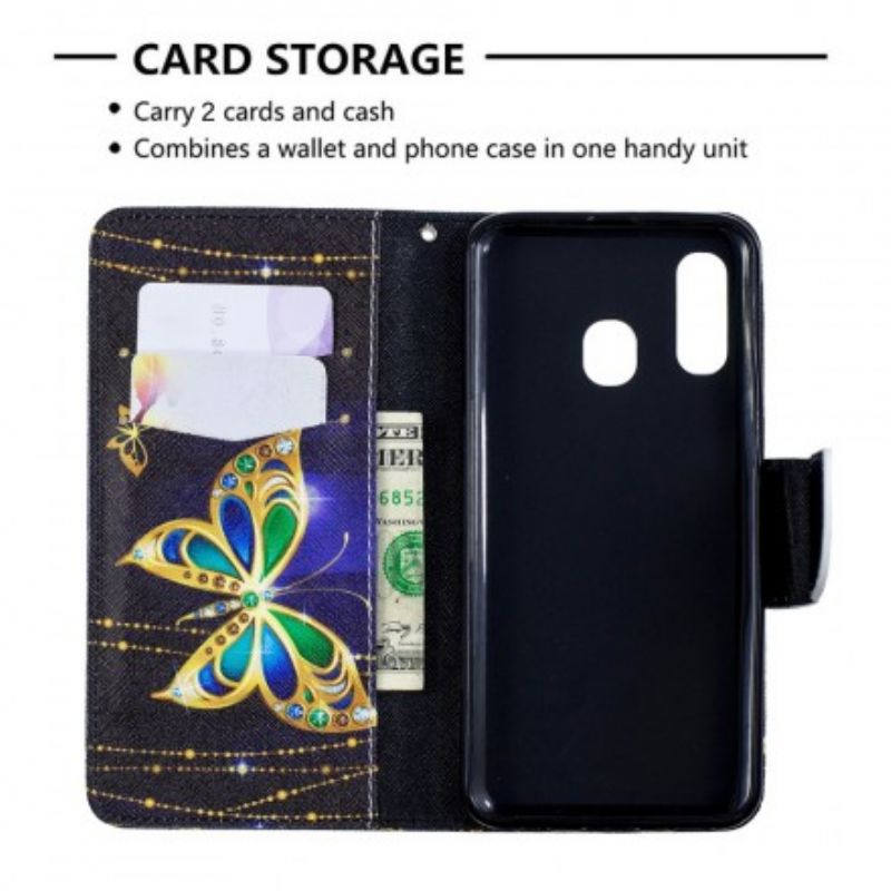 Kožené Puzdro Samsung Galaxy A40 Čarovný Motýľ