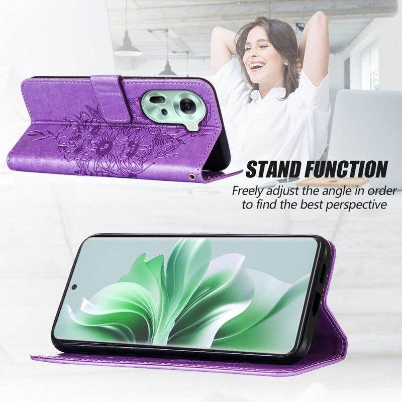 Puzdro Oppo Reno 11 5g Kvetinový Motýľ S Remienkom