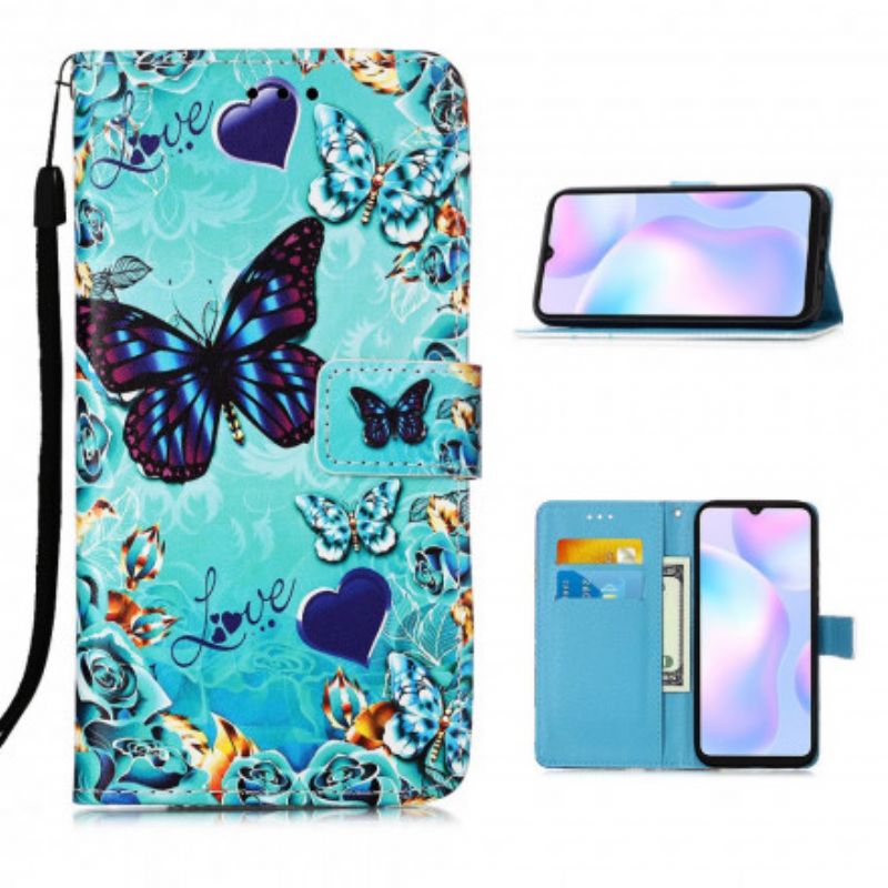 Kožené Puzdro Xiaomi Redmi 9A Love Butterflies Strappy