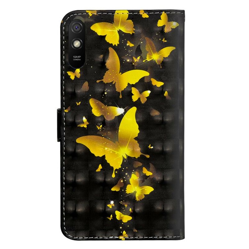 Kožené Puzdro Xiaomi Redmi 9A Žlté Motýle