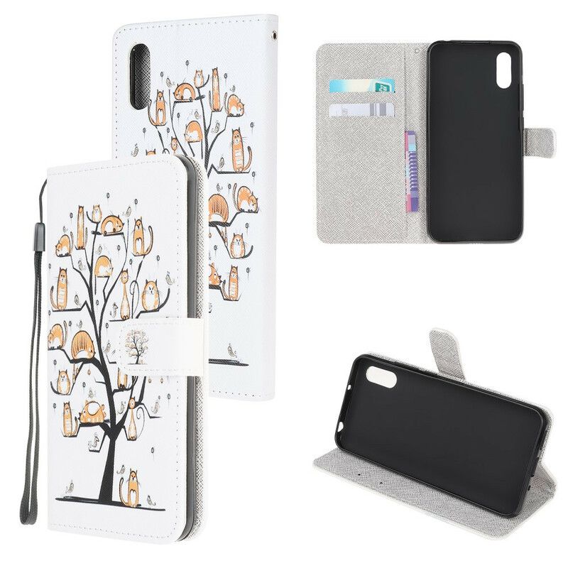 Peňaženkový Kryt Xiaomi Redmi 9A Funky Mačky S Popruhom