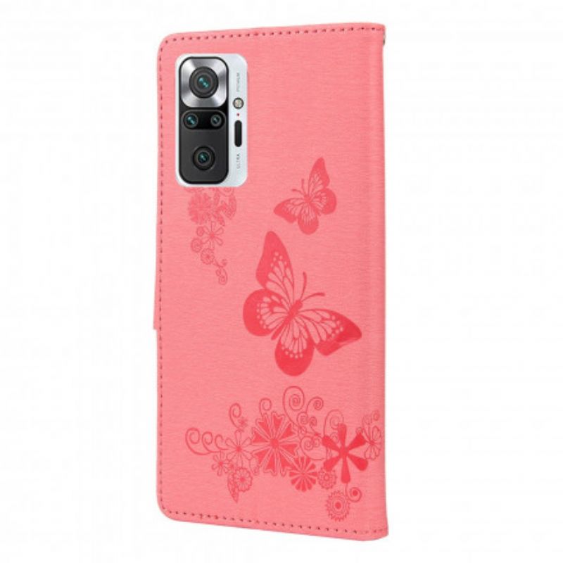 Kožené Puzdro Xiaomi Redmi Note 10 Pro Iba Motýle S Lanyardom
