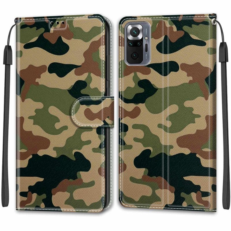 Kožené Puzdro Xiaomi Redmi Note 10 Pro Popruhová Vojenská Kamufláž