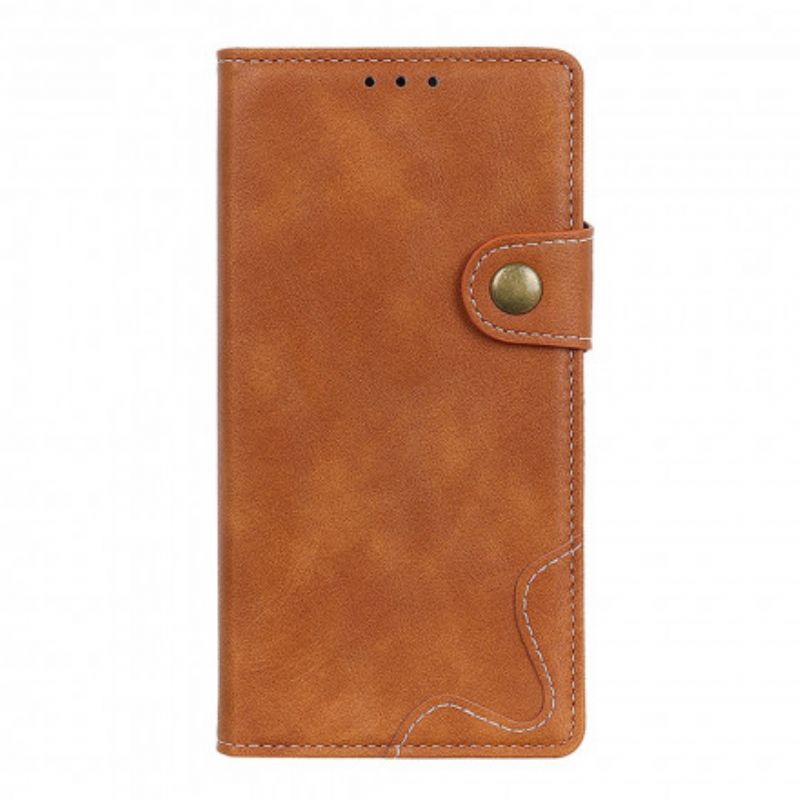 Kožené Puzdro Xiaomi Redmi Note 10 Pro Umelecké Šitie Tlačidlo