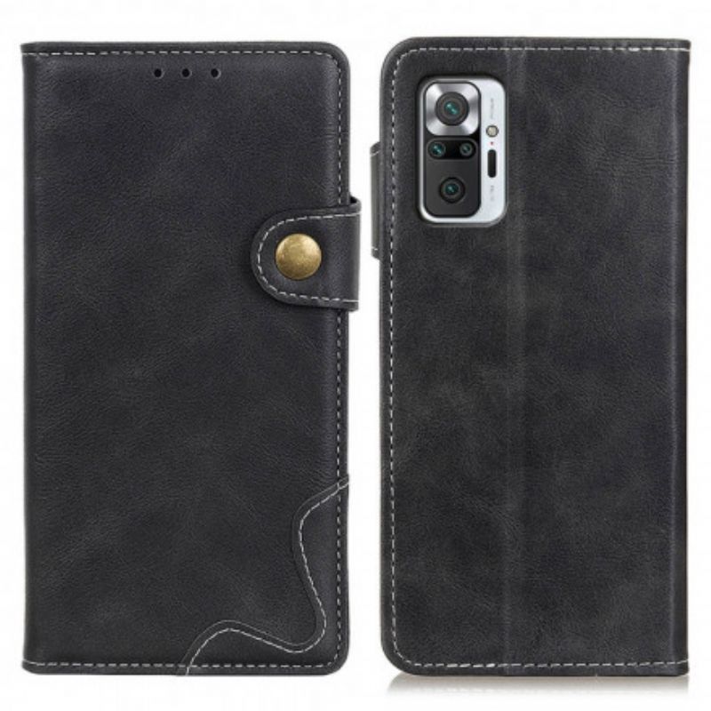 Kožené Puzdro Xiaomi Redmi Note 10 Pro Umelecké Šitie Tlačidlo