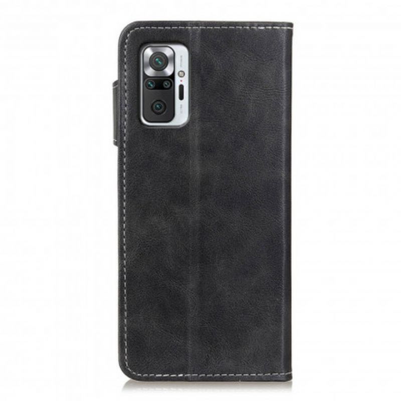 Kožené Puzdro Xiaomi Redmi Note 10 Pro Umelecké Šitie Tlačidlo
