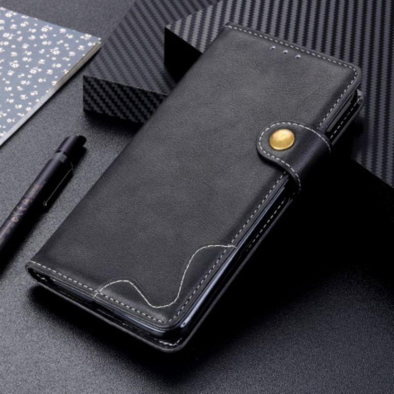 Kožené Puzdro Xiaomi Redmi Note 10 Pro Umelecké Šitie Tlačidlo